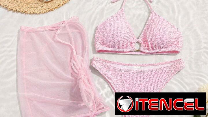 Bikini de tres piezas rosado pastel talla S