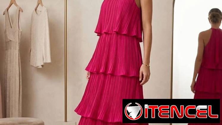 Vestido Maxi “Magenta Plissé” – Elegancia en Capas Talla S 25