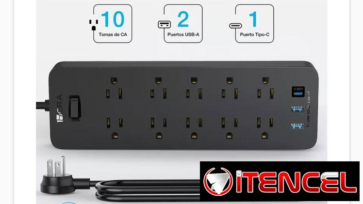 Cable de extensión de corriente, tomas CA, USB