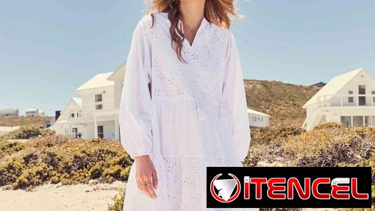 Vestido manga larga mujer (Blanco, 40 y 42)