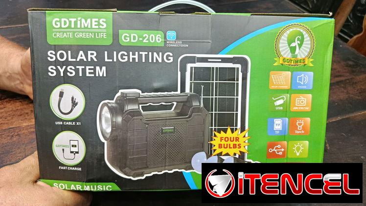 Linterna con panel solar bombillos con cables radio para memoria,cargar celular largo, tiene puerto para memoria de músi