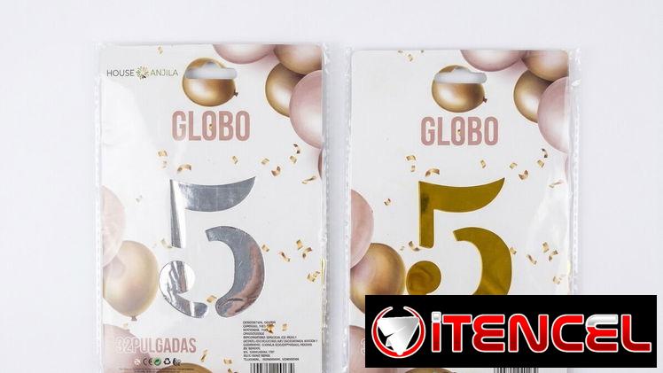 Globo de número #5 en plateado y dorado