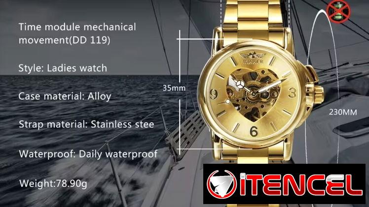 Día madres Reloj dorado lujoso para mujer, automático, pulsera mecánica, diseño en forma de corazón