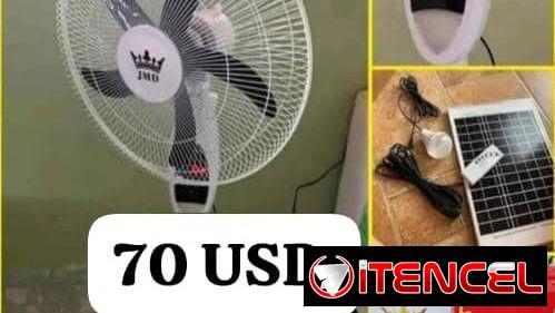 Ventiladores recargable con panel solar y bombillo 70 usd