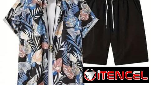 Conjunto de camisa estampada y short negro tallas M y XL