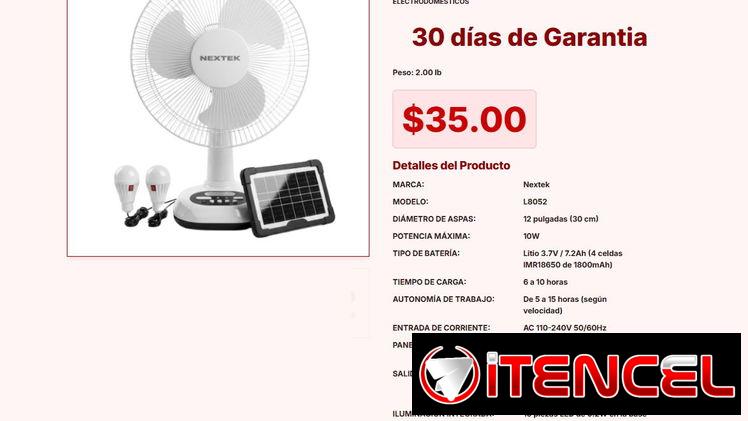 El Ventilador Nextek L8052 Recargable de 12″ con Panel Solar y Luz LED VPT#-0338