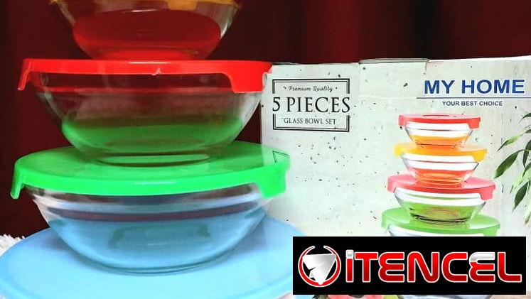 🔮Set de bowls  con diseño de cristal. Compuesto por 5 recipientes de diferentes tamaños