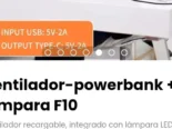 Ventilador-powerbank + lámpara F10. Ventilador recargable, integrado con lámpara LED y powerbank de 20000mAh