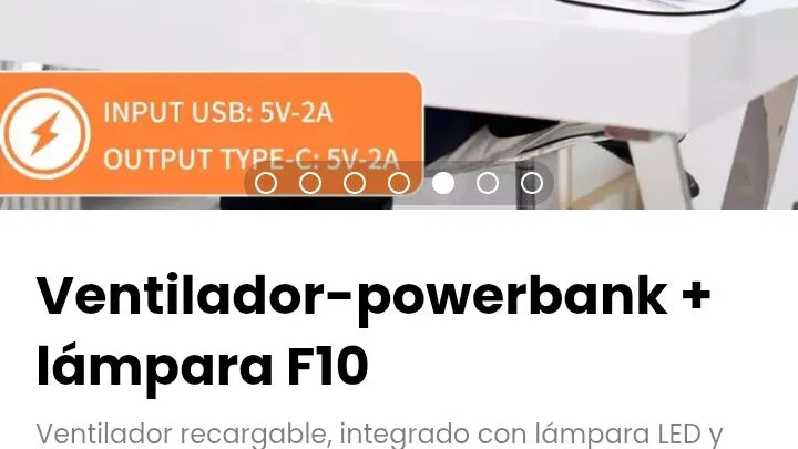 Ventilador-powerbank + lámpara F10. Ventilador recargable, integrado con lámpara LED y powerbank de 20000mAh