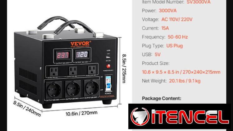Transformador Convertidor de Voltaje VEVOR 3000W 110V-220V | MENSAJERÍA INCLUIDA