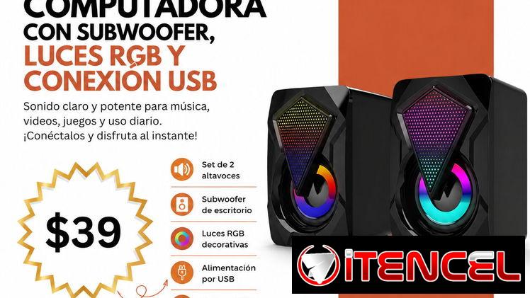 Altavoces para Computadora con Subwoofer, Luces RGB y Conexión USB | videojuegoshabana.com