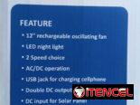 Ventilador recargable con panel solar 12″. Acepto mn y transferencia