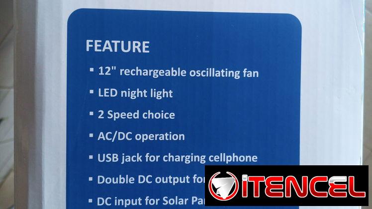 Ventilador recargable con panel solar 12″. Acepto mn y transferencia