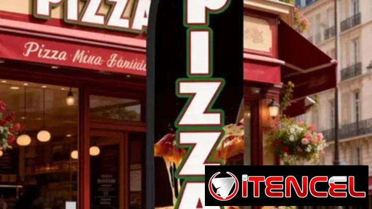 Modelo de bandera anuncio PIZZA. sin asta. La solución del asta es relativamente sencilla