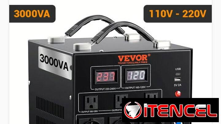 Transformador Convertidor de Voltaje VEVOR 110V-220V. Ideal para conectar Split u otros equípos que requieren 220 V
