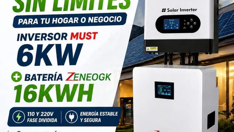 Inversor Must de 6kw con batería 16kwh Zeneogk  110 y 220V Fase Dividida