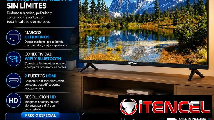 Smart TV Royal 32″ HD ,Marcos Ultrafinos,Conectividad WiFi y Bluetooth , 2 HDMI , 2 USB + Oferta de 8GB de datos Moviles