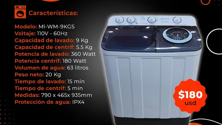 💲180💲 LAVADORA MILEXUS SEMIAUTOMÁTICA 9KG. ENTREGA GRATIS CON FACTURA Y GARANTÍA DE 6 MESES. TLF 54833699