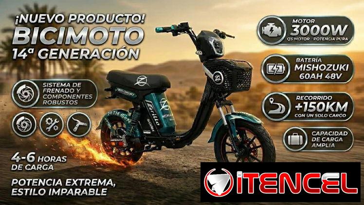 *BICIMOTO MISHOZUKI GRILLO 14TH*  ⚙️ Especificaciones: • Motor: 3000 W • Voltaje: 48 V • Batería: 60 Ah • Controlador /