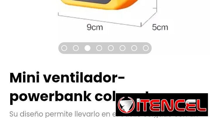 Mini ventilador-powerbank colgante. Cable de carga incluido