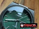 Reloj elegante y formal para hombre, de cuarzo, plateado, esfera verde.
