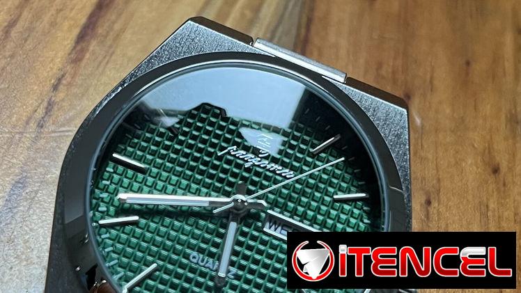 Reloj elegante y formal para hombre, de cuarzo, plateado, esfera verde.