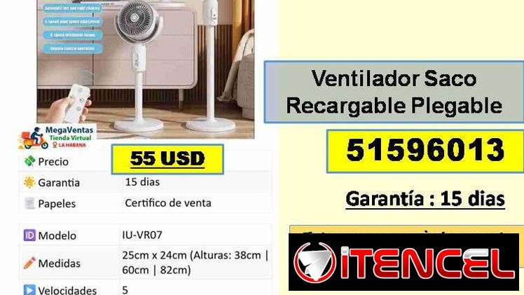 Ventilador Saco Recargable Plegable… 55 USD…51596013…Mensajería Costo Adicional