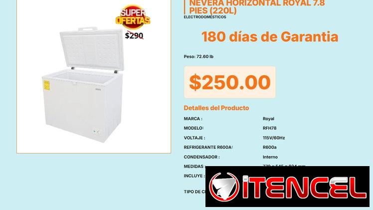 Royal Nevera Horizontal 7.8 pies Capacidad 220 Litros VPT#-0491