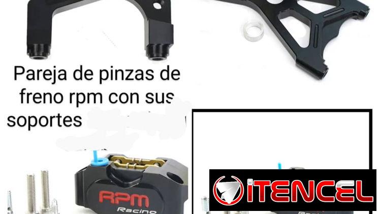Pareja de pinzas de freno rpm originales con sus soportes y separador de disco incluído ynextensores ,doradas,azules,pla