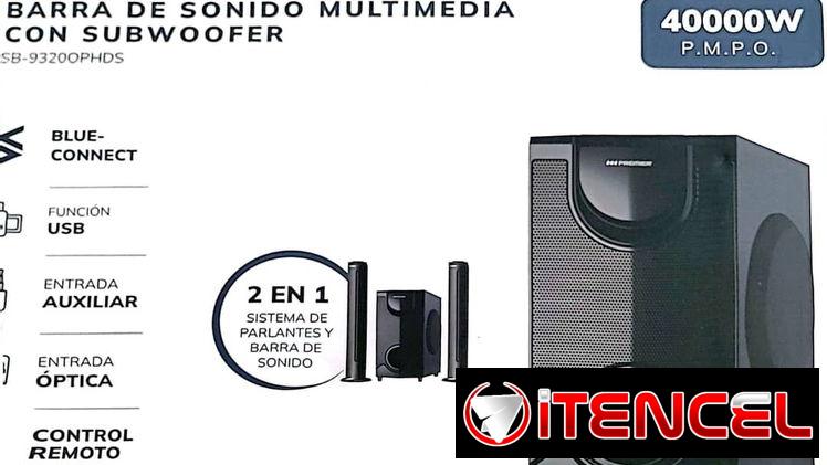 barra de sonido PREMIER c/subwoofer usb/bt/tf/aux/hdmi/optica con control remoto