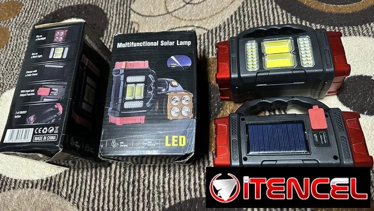 Lámpara recargable con panel solar y puerto de carga USB para otros dispositivos