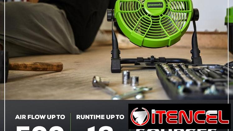 Ventilador Recargable Profesional Greenworks de 24 V y 10 pulg, doble funcion bateria litio y corriente AC-100usd
