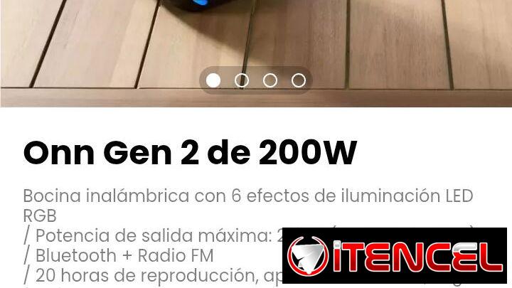 Onn Gen 2 de 200W. Bocina inalámbrica con 6 efectos de iluminación LED RGB