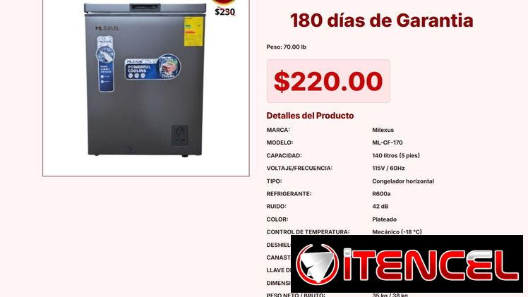 NEVERA HORIZONTAL MILEXUS 140L (5 PIES CÚBICOS) VPT#-0212