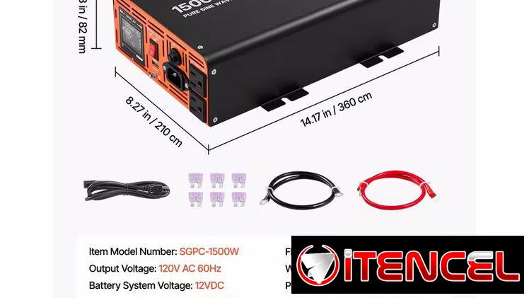 VEVOR Inverter UPS 1500W RMS(3000W pico)+ Cargador 15A 2 en 1 para todas las baterias