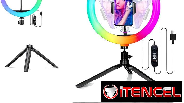 Anillo de luz RGB para selfie de 12″ con trípode de escritorio de 4″y 1 soporte para teléfono