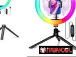 – Aro de luz RGB para selfie de 12″ con trípode de escritorio de 4″y 1 soporte para teléfono.