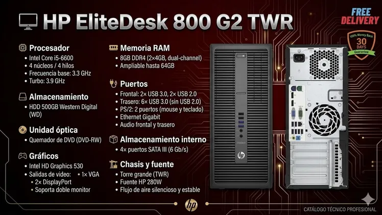 🎯🎠 Torre preensamblada refurbished HP Elitedesk 800 G2 TWR – 💲230 USD🍫