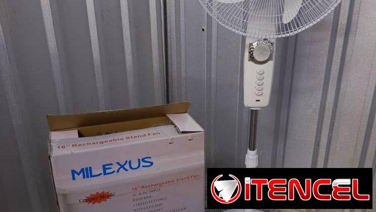 Ventilador 16 pulgadas Milexus Recargable Pedestal Batería Litihum duración 8 horas Precio $85 USD Transporte incluido