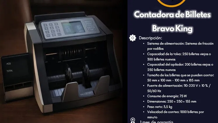 Contadora de Billetes Bravo King  Precio: 110 usd💵  1 mes de garantía 🕒  Factura a su nombre 📝