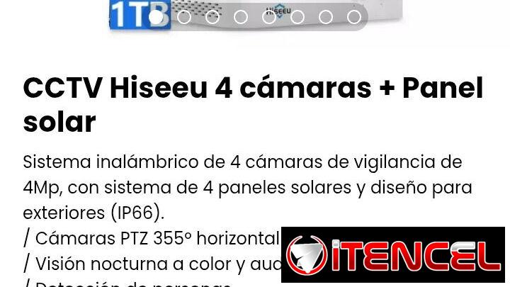 CCTV Hiseeu 4 cámaras PTZ + Paneles. Nuevas