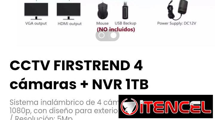 CCTV FIRSTREND 4 cámaras + NVR 1TB. Diseño para exteriores (Certificación IP66). Resolución: 5Mp