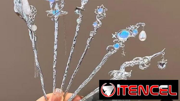 Horquillas chinas de piedra lunar para el pelo