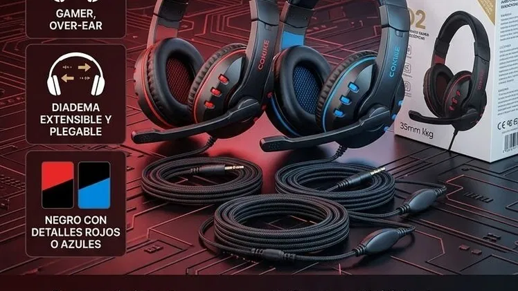 Audifonos Gamer Sencillo con microfono Rojos y Azules