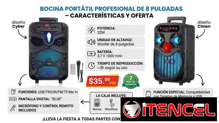 🔊 BOCINA PORTÁTIL PROFESIONAL – SERIE NDR. Diseños: Cyber – Clown
