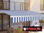 Toldo de dos metro azul comunícate con Pedro