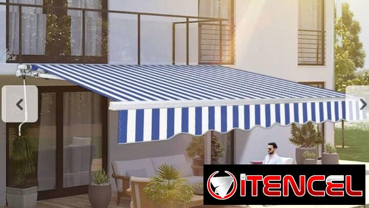 Toldo de dos metro azul comunícate con Pedro