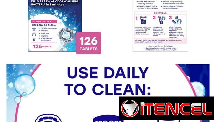 Tabletas Efferdent para la limpieza de prótesis bucales, aparatos dentales 126 tabletas