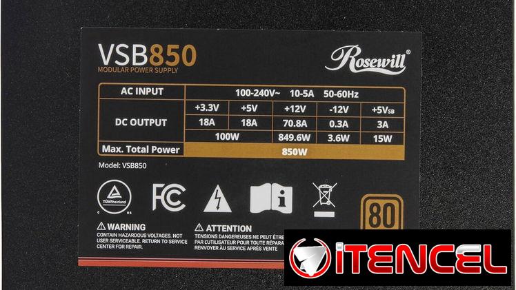 Fuente de alimentación semimodularRosewill VSB 850W 80+ Bronce, compatible con ATX 3.0 y 3.1 52815418