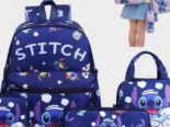 Juegos de mochilas de Stitch con su merendero,su guarda lapiz y otra adicional